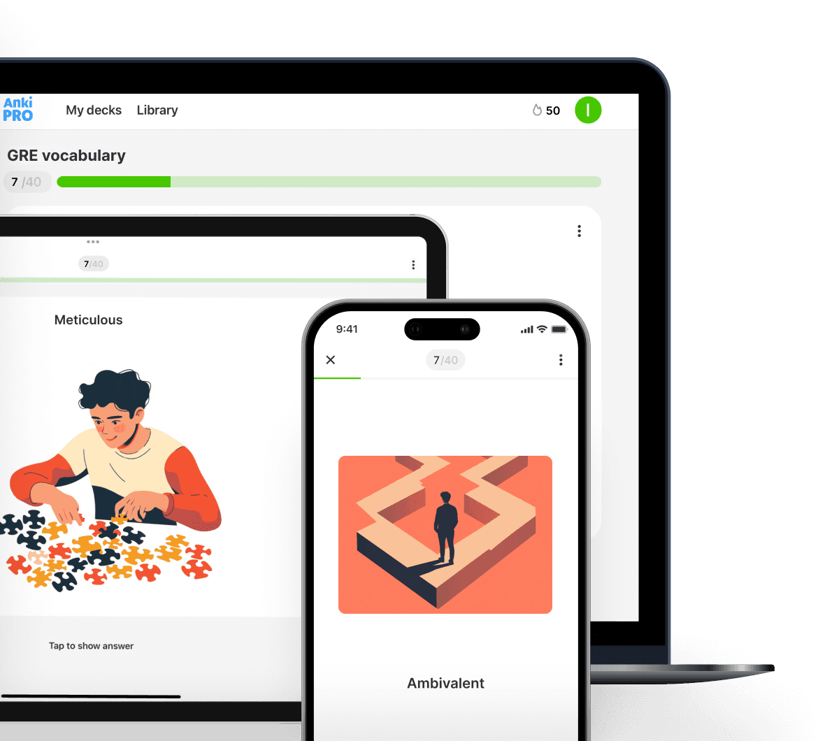 Ucz się w dowolnym miejscu z Noji GRE Flashcards